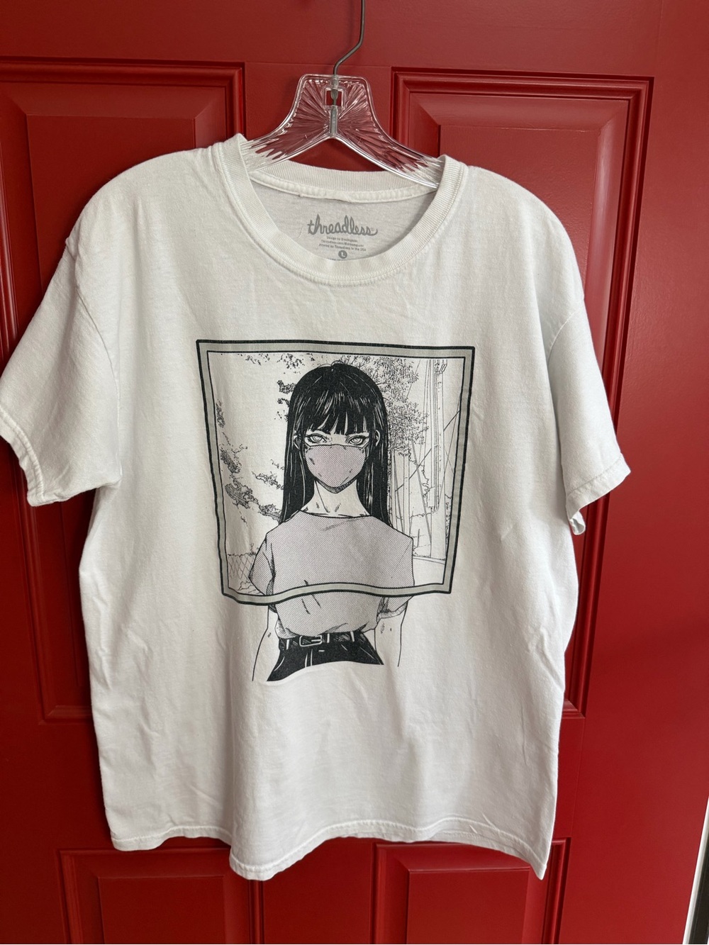 Threadless Cotton White Tee with Anime Girl Graphic
